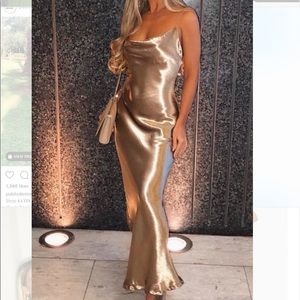 Gold Satin Tie Back Detail Cami Maxi Dress